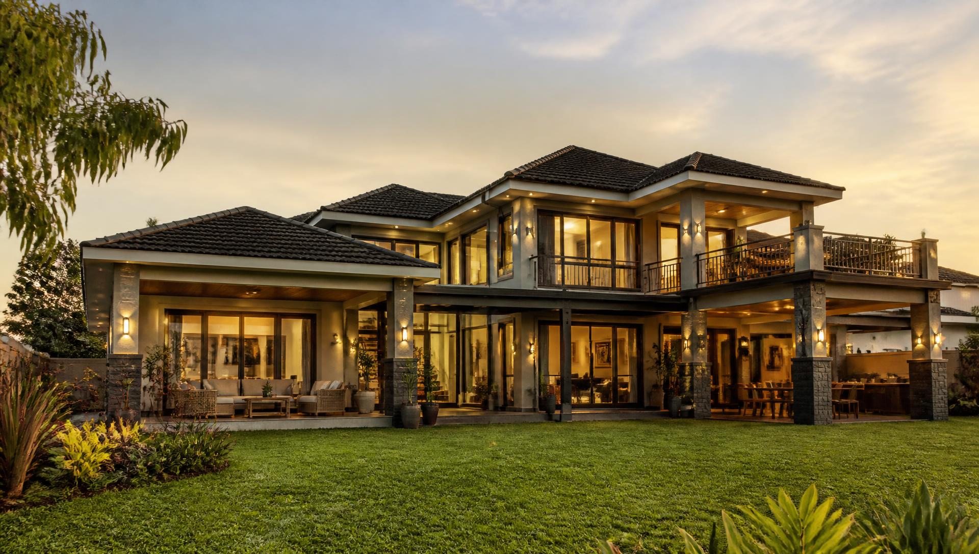 Modern Kenyan family home at golden hour